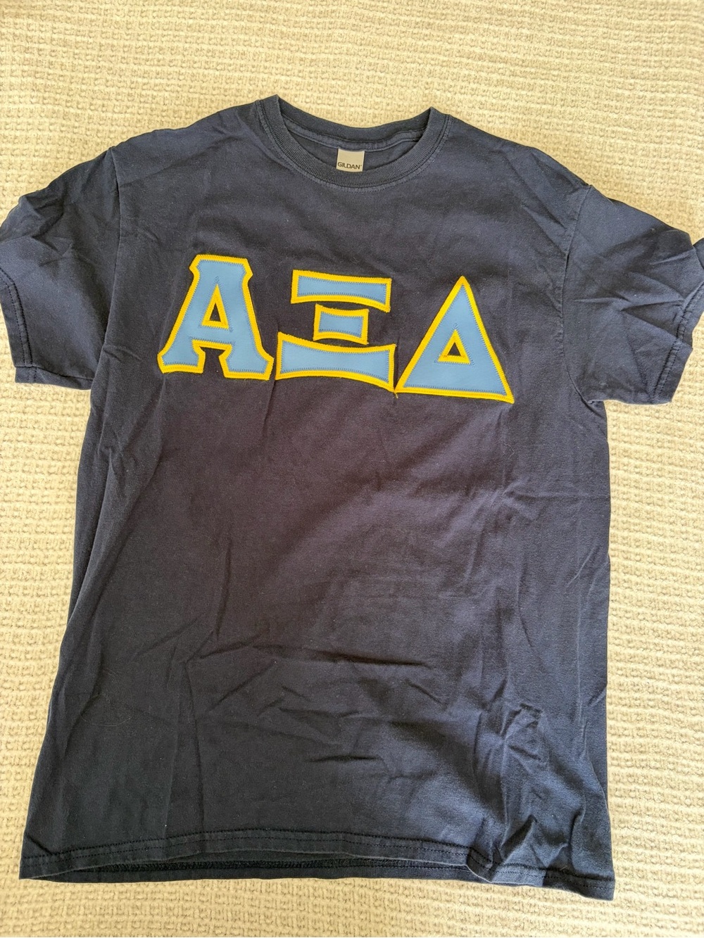 Gildan Navy Short Sleeve Tee with Light Blue and Yellow Alpha Xi Delta